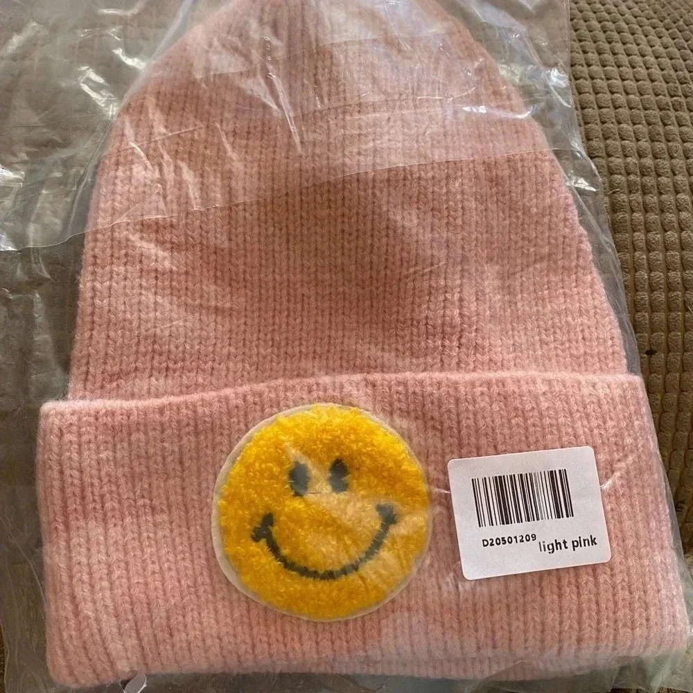 Beanie Smiley Face Unisex Hat Blush OS